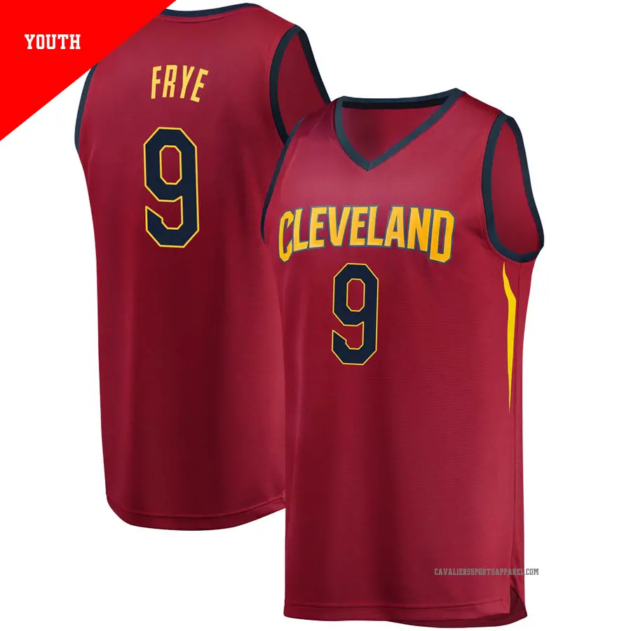 ＃9 Youth Channing Frye Cleveland Cavaliers Fast Break Wine JerseyIconic Edition