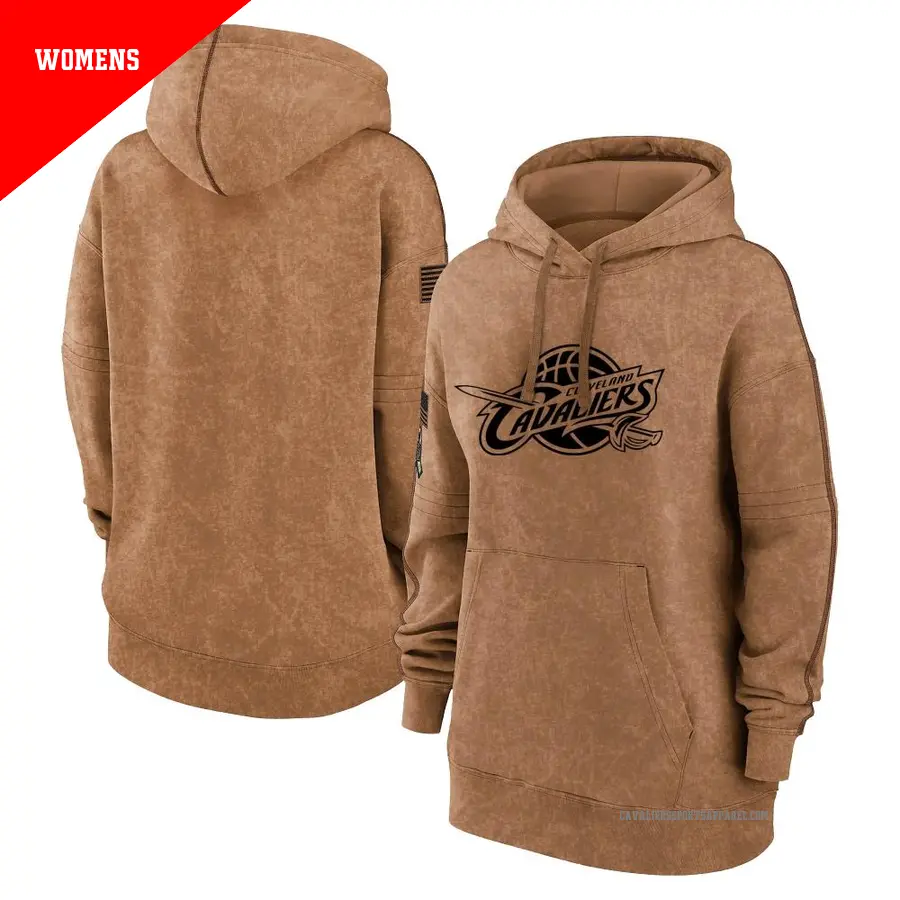 Women's Cleveland Cavaliers Brown 2023 Salute to Service Pullover Hoodie