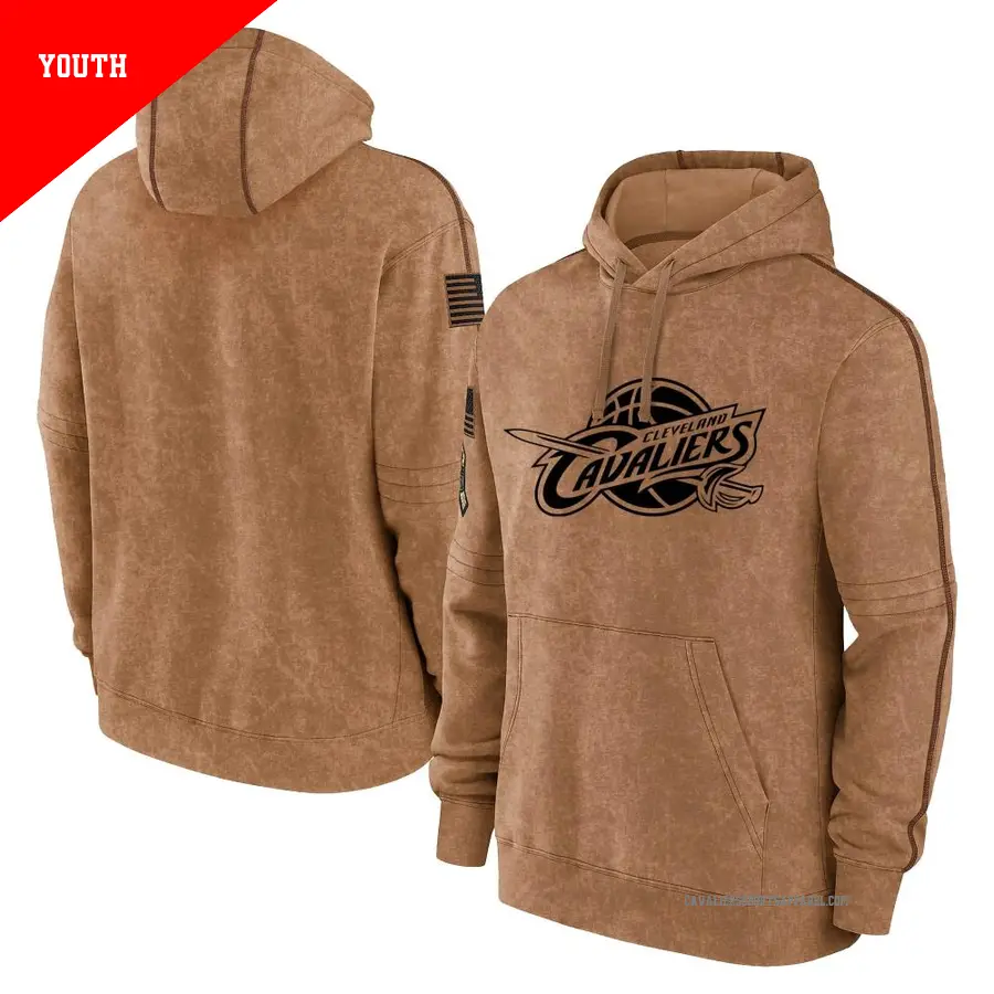 Youth Cleveland Cavaliers Brown 2023 Salute to Service Club Pullover Hoodie